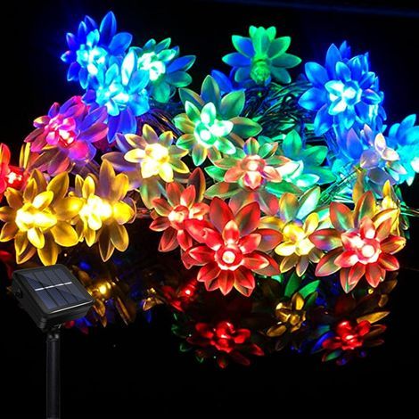 Solar garden string lights, 7 meters, 8 modes, 30 LEDs, waterproof, lotus pattern, suitable for weddings, parties, Christmas, colorful lights. (1/5)