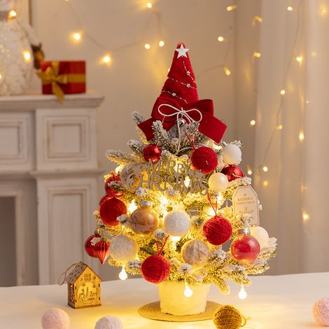 Mini Albero di Natale 45 cm in PE Floccato Rosso Innevato – Design Elegante e Compatto per Ufficio, Scrivania o Casa (1/4)