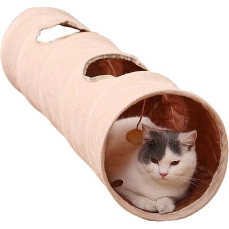 Tunnel de jeu pour chat pliable avec balle en peluche, 25 x 120 cm – DELKEVIC (1/5)