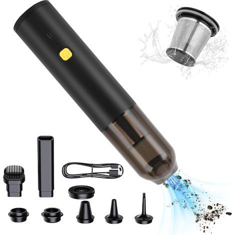 Aspirateur de Voiture,Haute Puissance D'aspiration 14KPa Aspirateur à Main,Charge Rapide USB-C Aspirateur sans Fil pour Voiture,4 en 1 Aspirateur/Souffleur/Gonfleur/Pompe(Noir)