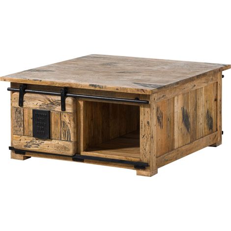 Table basse 90x90x45 en bois de manguier naturel laqué RAILWAY 1006