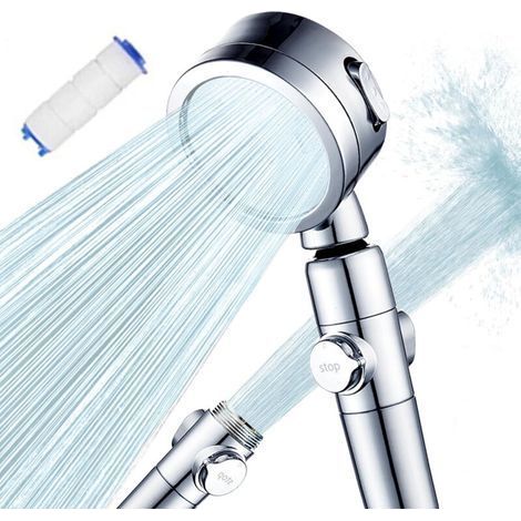 Hochdruck-Duschkopf – 3-stufig verstellbarer Duschkopf – Wasserabsperrung per Knopfdruck – Erhöhter Wasserdruck bei geringem Wasserdurchfluss – Einfache Installation (1/5)