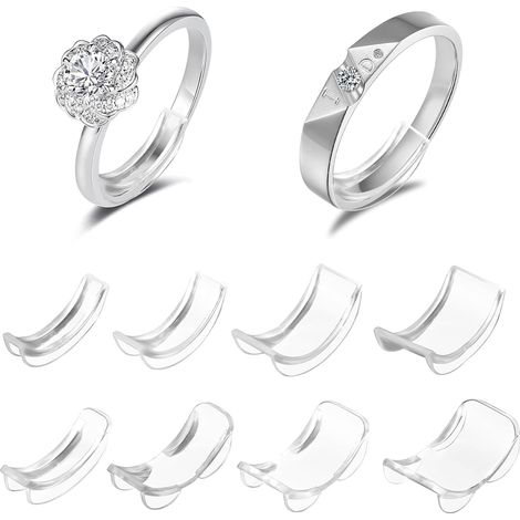 Juego de reductores de tamaño de anillos invisibles, 24 piezas Ajustador universal para anillos sueltos Ajustadores de anillos de silicona suave, transparente, cómodos y reutilizables