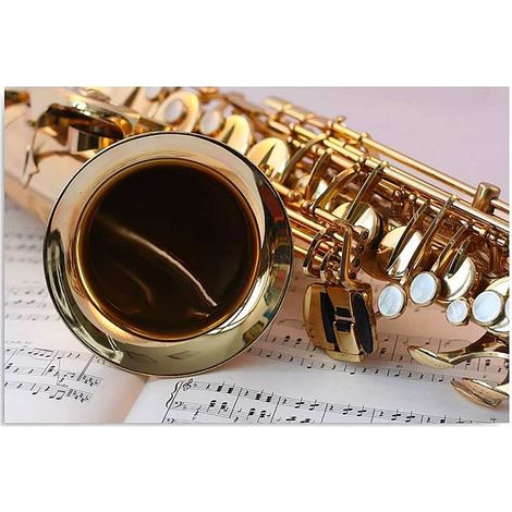 Tableau notation saxophone bois sur la feuille - 70 x 50 cm (1/4)