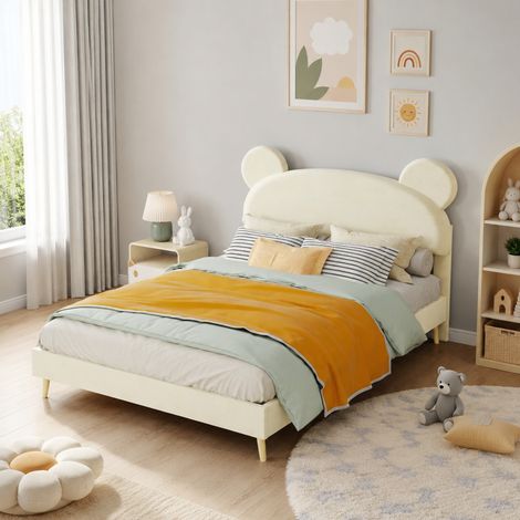 Polsterbett für Kinderzimmer 140x200 cm mit Bärenohren-Kopfteil Beige OKMYHOME (1/5)