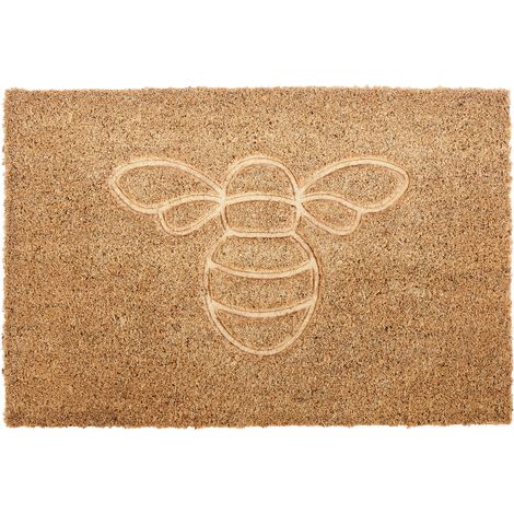 Felpudo moderno de interior 40 x 60 cm motivo abejorro fibra de coco antideslizante reverso de PVC natural Cavite