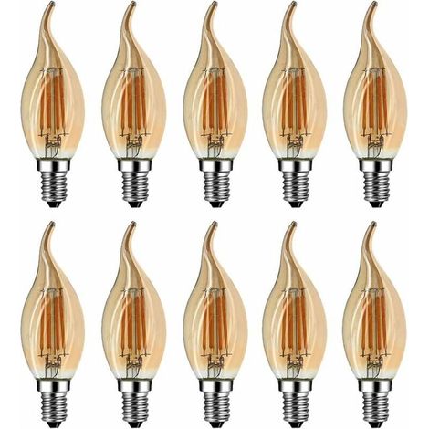 Ampoule Flamme LED E14, 4W Equivalent à Ampoule Halogène/Incandescente 40W, Blanc Chaud 2700K, Flamme Bougie LED encastrable, 360° Faisceau, IRC80, Verre marron, Lot de 10 [Classe énergétique A++] (1/4)
