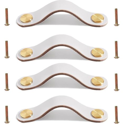 Lot de 4 poignées en cuir pour meubles, armoires, tiroirs en cuir, pour cuisine, salle de bain, armoires, commode, bois, penderie, 16,8 cm