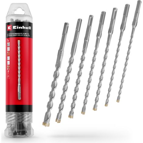 Original Einhell 7 pcs. SDS Plus set de forets marteau, 210 mm (acier à outils 40Cr, plaquette en métal dur à quatre tranchants, pointe de centrage, pour travaux de rénovation ou de fixation liés au b