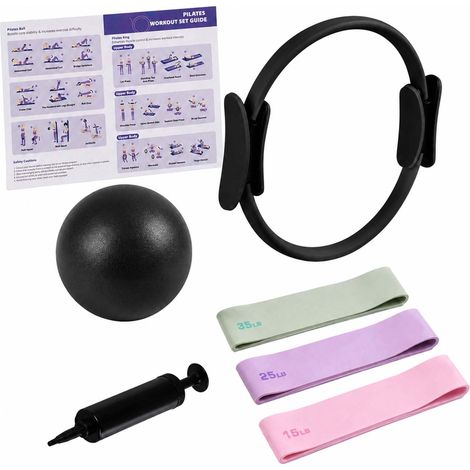 6-Piece Pilates Set: Ring, Ball, Bands - Black (1/5)