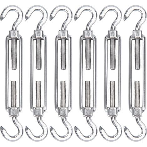M5 Tendeur Cable Acier Inoxydable, Lot de 6 Tendeur de Fil Crochet et Crochet Réglable Heavy Duty Tension Hook & Hook pour Corde Cable Fil à Linge, Grillagefor Sun Shade Installation (1/5)