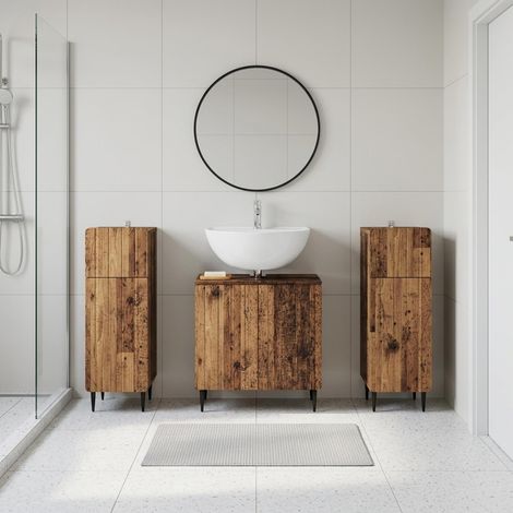 vidaXL 3 Piece Bathroom Cabinet Set ZWOLLE Old Wood Engineered Wood (1/5)