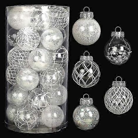 Boules de Noël transparentes, lot de 30 boules blanches de 6 cm (2,36 pouces) pour sapin de Noël, avec un rembourrage délicat, incassables et à suspendre. (1/5)