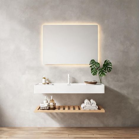 Vasque intégrée en résine blanche avec meuble suspendu 120 cm (1/5)