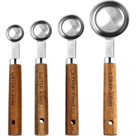 Messlöffel-Set – Stapelbares Küchenmesslöffel-Set, Messlöffel mit Holzgriffen zum Backen, Messlöffel-Set für Flüssigkeiten und Feststoffe
