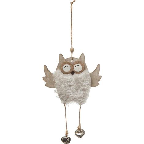 Campana de piel de búho de madera colgante de Navidad - Feeric lights & christmas
