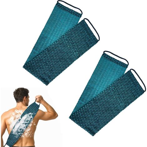 Serviette Exfoliante Douche - Lot de 2 - Maille Nylon Double Face - Nettoyage Dos et Peaux Mortes - Pour Homme et Femme - Bleu Classique (1/5)