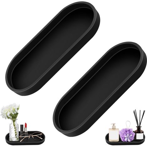 2 plateaux silicone ovales noirs – salle de bain/cuisine – antidérapants – étagère/console – facile entretien (1/5)