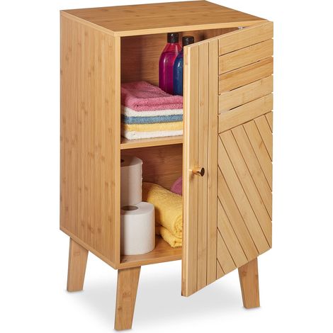 Rangement en Bambou, réglable, Porte à Monter Individuellement, HxLxP: 70x40x37 cm, Salle de Bain, Nature (1/5)