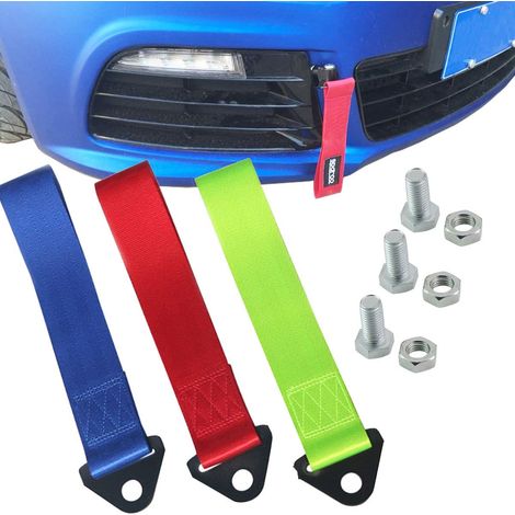 Câble de remorquage universel pour voiture (lot de 3), sangle de remorquage de course, corde de traction pour crochet de remorquage de pare-chocs avant (rouge, bleu, vert) (1/5)