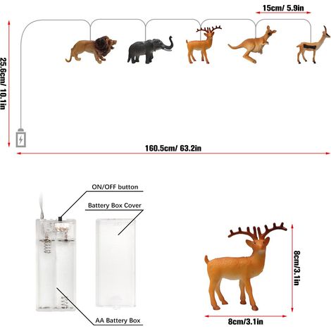 Lichterkette mit Tiermotiven, 10 LEDs, kleine Tierfiguren, Lichterkette für Kinderzimmer, Indoor-Lichterkette (1/5)