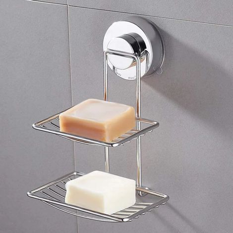 Seifenschale mit doppeltem Saugnapf aus Edelstahl für Bad und Dusche. (1/5)