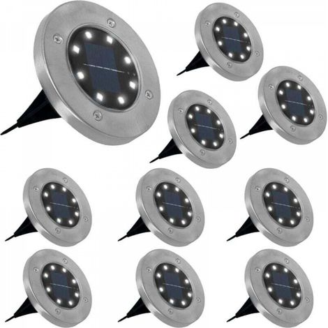 Lot de 10 disques solaires à LED spots de jardin à planter (1/5)