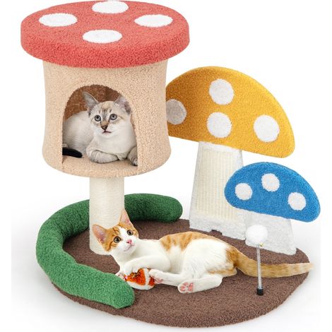 Albero per gatti 4 in 1 condo piattaforma palo avvolto in sisal torre gattini fungo Colorato (1/5)