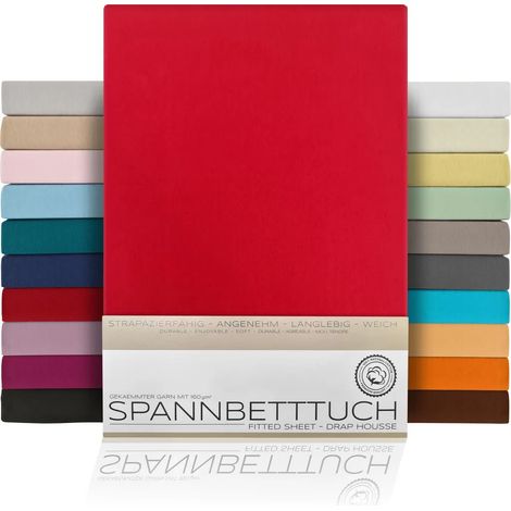 Drap-housse BEAUTEX en jersey de coton peigné premium 160 g/m², dimensions et couleur au choix, 160 x 200 cm, rouge, pour matelas standard. (1/2)