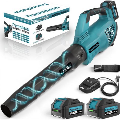 Souffleur de Feuilles sans Fil avec Batterie, 3 Vitesses, électrique sans Fil avec 2 Batteries 4,0Ah/21V, 1200 m³/h, pour Jardin, Feuilles, poussière et Neige (1/5)