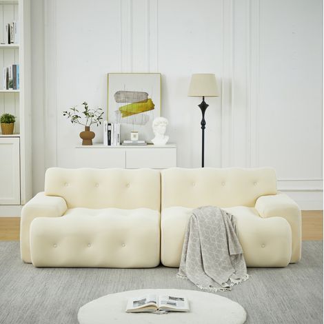 Sofá 2 plazas oversize curvo sin montaje 224 x 104 x 66 cm en tejido beige REDOM (1/5)