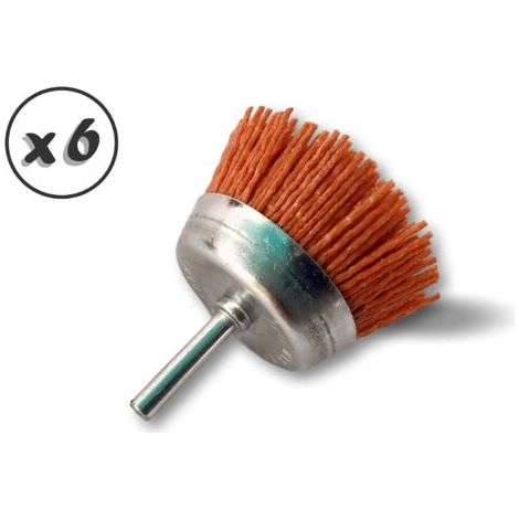 Brosse rotative métallique coupe Ø 75 mm Lot de 6 Sur tige Ø 6 mm Brins nylon abrasif grain 80 Pour perceuse ou visseuse à mandrin (1/5)