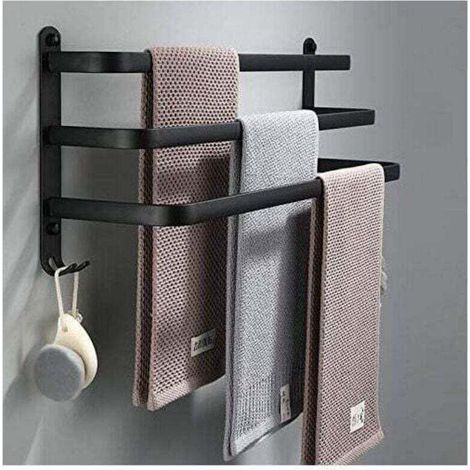 Black bathroom towel - Adhesive wall stickers - Waterproof with gancho (50 cm, 3 bars) (1/4)