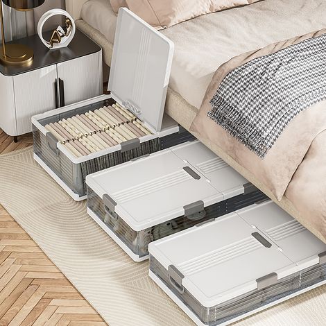 Caja de almacenamiento para debajo de la cama: 101 x 51,5 x 24 cm Caja de almacenamiento blanca con tapa Caja plegable Estantería para el escritorio Caja de tela Organizador de almacenamiento Blanco t (1/5)
