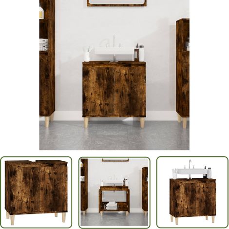 The Living Store Waschbeckenunterschrank Räuchereiche 58x33x60 cm Holzwerkstoff - Waschtischunterschrank - Badezimmermöbel - Holzmöbel - Eichenfarben - Unterschrank (1/5)