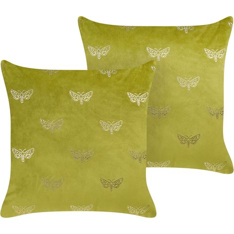 Dekokissen 2er Set YUZURI Samtstoff 45 x 45 cm Hellgrün Tiermuster