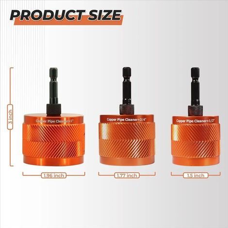 Set aus drei orangefarbenen Kupferrohrreinigungsbürsten (1/2"/3/4"/1") für Elektrowerkzeuge und Eisenwaren (1/5)