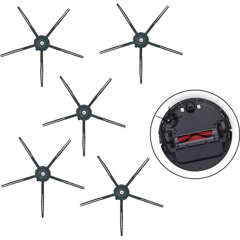 Lot de 5 brosses latérales à 5 bras en silicone souple pour Roborock S5 S6 T6 E2 E35 Noir (1/5)