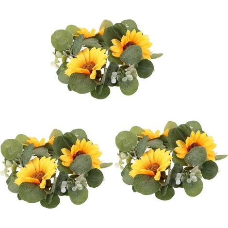 3pièces Couronne De Fleurs Artificielle Éucalyptus Et Tournesols Décoration De Porte Printanière Et De Fête pour Mariage Et Intérieur (1/5)