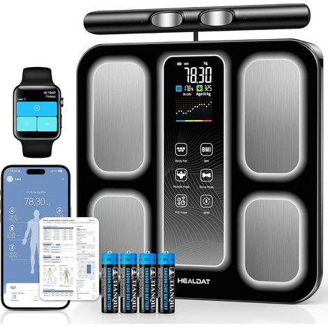 Balance Connectée Impedancemetre,Pese Personnes avec 8 Électrodes APP,180kg/400lbs,24 Personnes,Écran LED Couleur Balance Intelligente,58 Mesures pour IMC Graisse Corporelle Protéines Muscle (1/5)