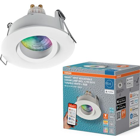 Spot LED encastrable IP65 RGBW réglable blanc, 4,7 W Smart Home, dimmable, contrôle par application, lot de 3 (1/2)
