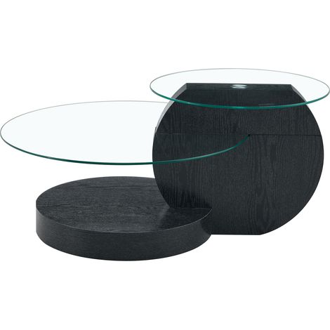 Moderner 2-stufiger Couchtisch aus Sicherheitsglas und MDF in schwarzer Holzoptik MODENUIT (1/5)