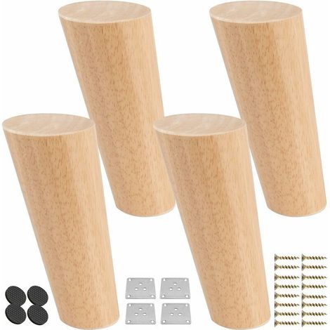 25CM Pieds De Meubles En Bois, 4 PCS Pieds De Table Inclinés Coniques Avec Plaque de Montage & Vis,Remplacement Pieds De Lit En Chêne Pour Canapé Chaise Cabinet Fauteuil Armoire,Naturel Vernis,de DEB (1/5)