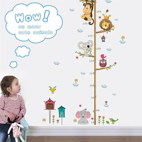 Stickers Muraux Animaux Hauteur Croissance de Mesure Tableau Autocollant Mural Eléphant Singe Oiseau Chambre Bébé Enfants Salon Décoration Murale (1/5)