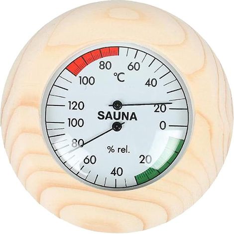 Thermomètre et hygromètre 2 en 1 en bois massif pour sauna et piscines intérieures - Mesure de l'humidité et de la température (1/4)