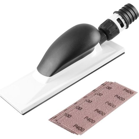 Ponceuse manuelle avec aspiration, 200 x 70 mm, 51 trous, version mise à jour, avec 5 bandes abrasives en maille grain P80, P120, P180, P240, P400, ponçage sans poussière (1/5)