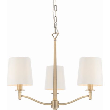 Endon Ortona - 3 luci multibraccio ciondolo in ottone antico opaco, finta seta bianca vintage, E14 (1/5)