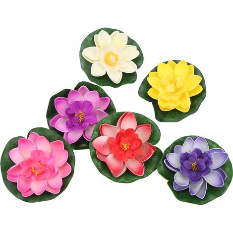 6 plantes flottantes artificielles pour bassin, multicolores et résistantes, décoration d'étang ou piscine extérieure (1/5)