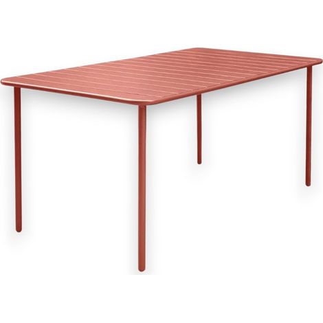 Tavolo da esterno 160x90 cm in acciaio verniciato con piano a doghe Fly - Terracotta (1/4)
