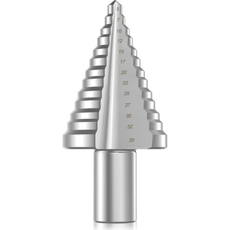 Punta da trapano a gradini per metallo, fresa a gradini (5mm-35mm) con rivestimento in titanio per metallo, legno, plastica, ottone, alluminio, PVC (1/4)